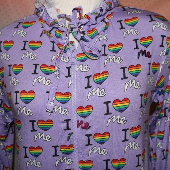 💥HP💥 MeUndies onesie unisex zip-up I ❤️ Me size M/L has pockets and hood NWOT - Picture 2 of 11